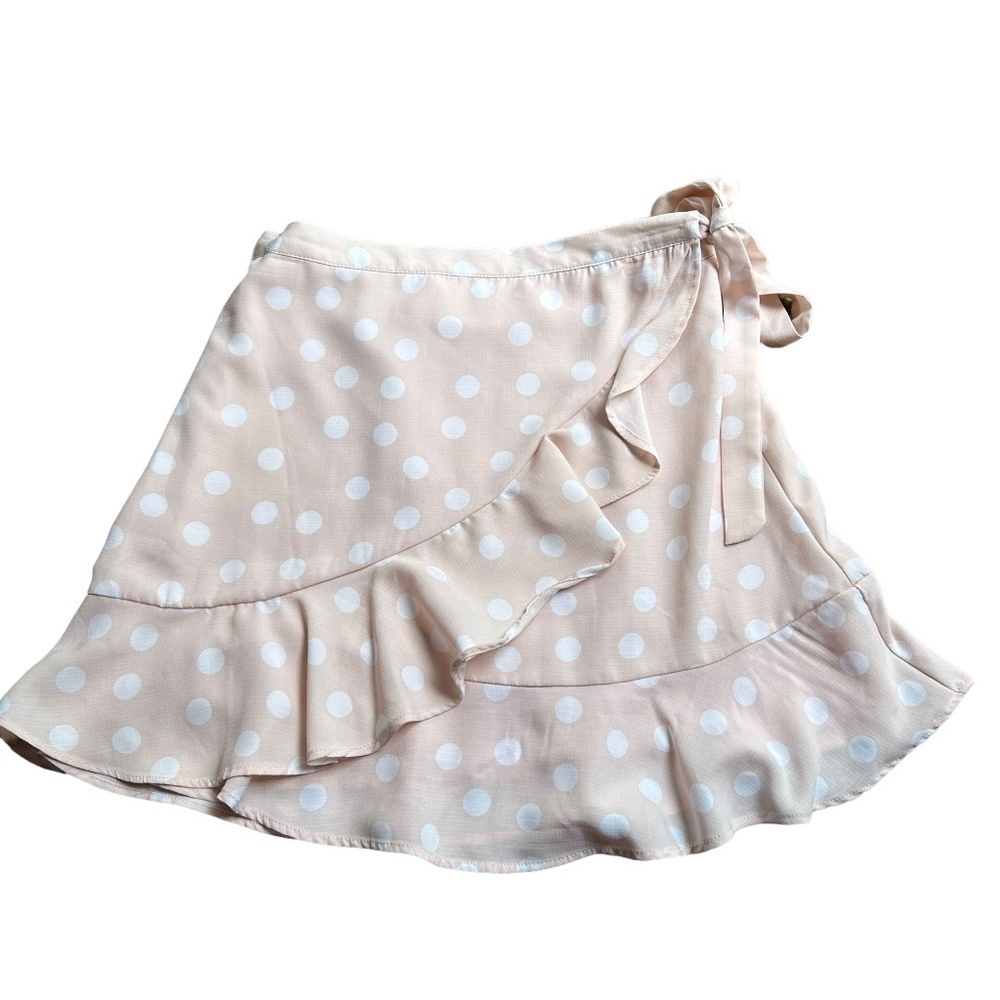 Gianna Bini Wrap Around Pink White Polka Dot Mini Skirt Size Small